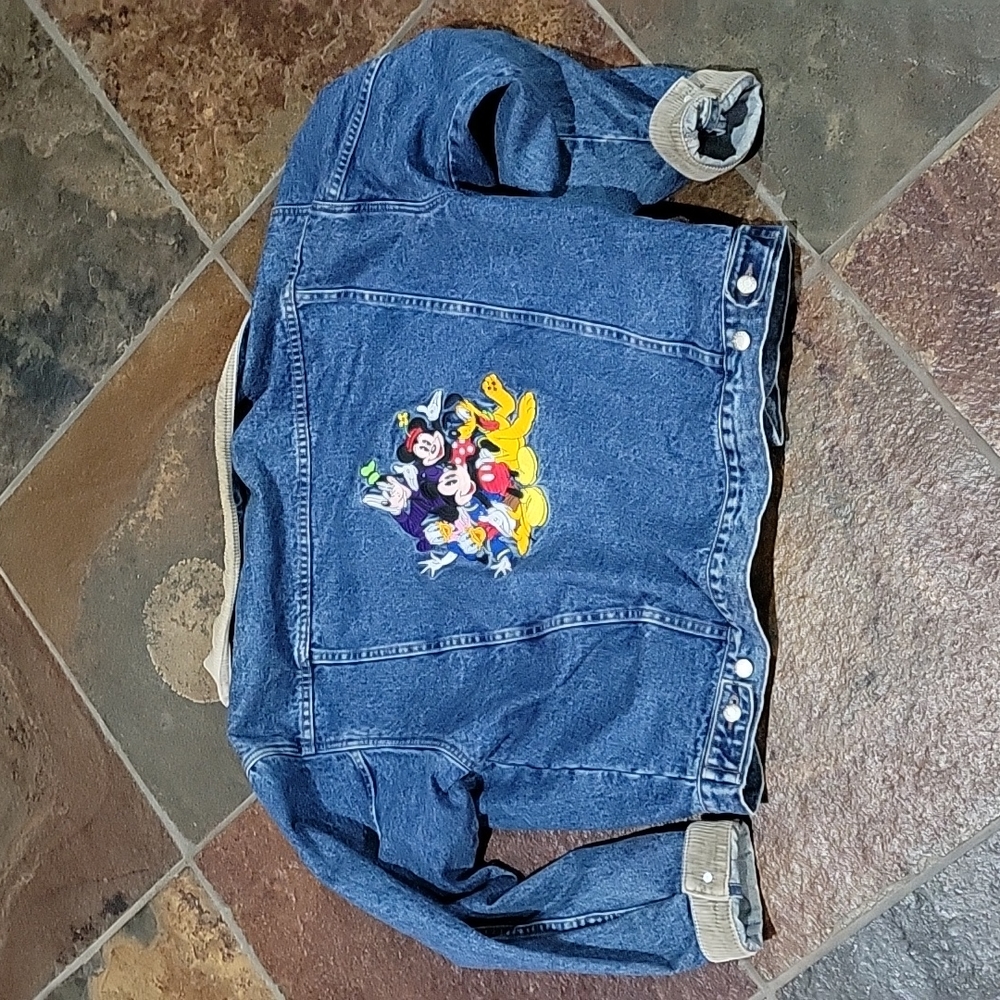 Vintage Disney Store Embroidery Graphic Denim,flannel liner,corduroy collar&cuff